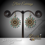 Zuri Rayna - Flare Earrings - Jade Black Diamond-GoldPIC